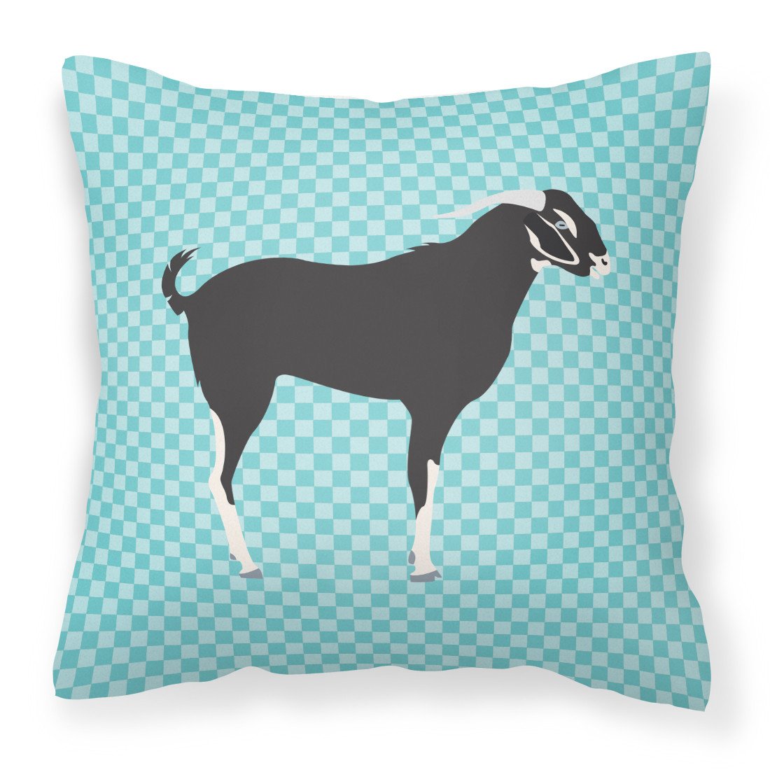 Black Bengal Goat Blue Check Decorative Throw Pillow 18x18 Indoor Outdoor Accent Cushion, Fabric Cover with Insert for Sofa, Bed, Porch & Living Room
