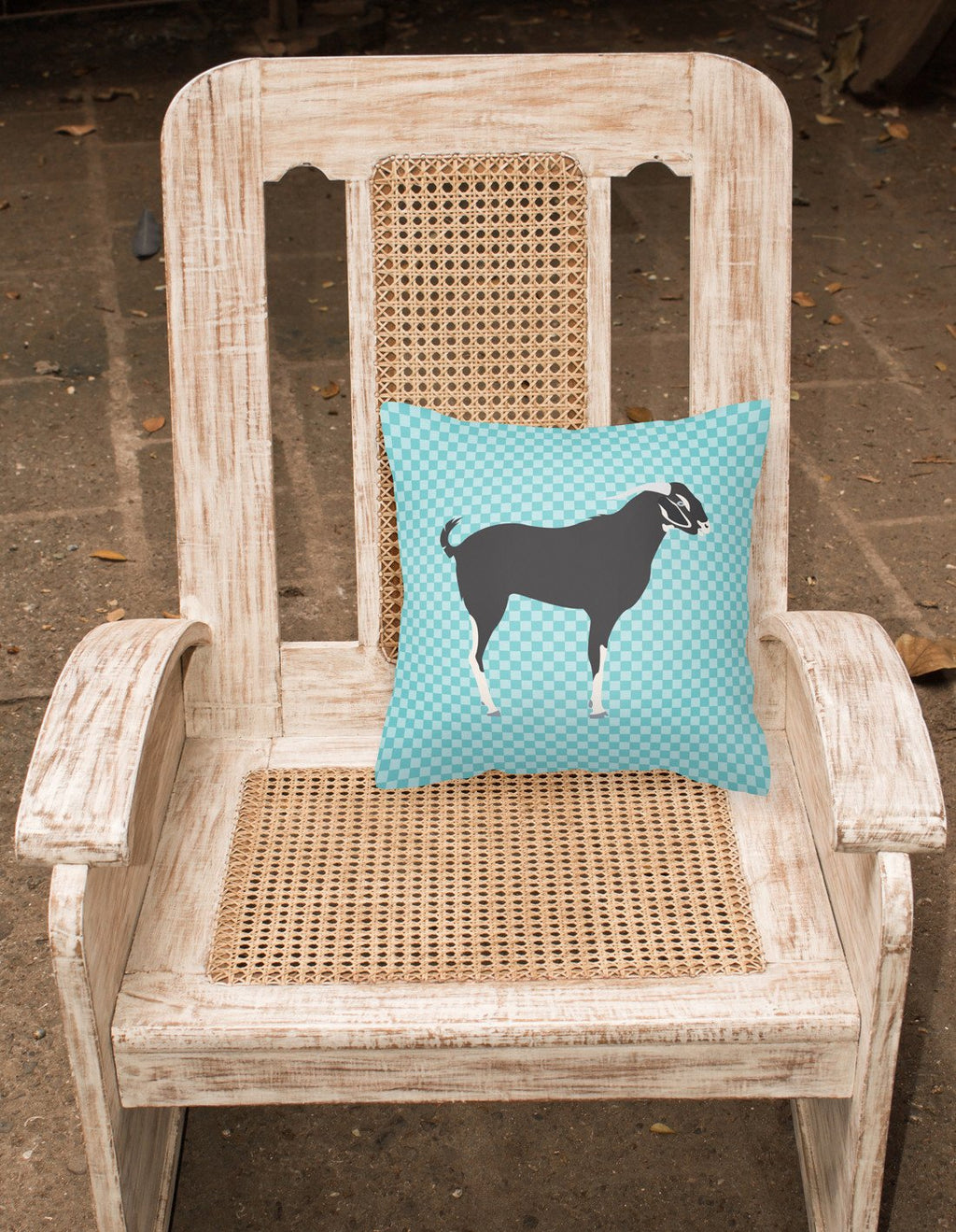 Black Bengal Goat Blue Check Decorative Throw Pillow 18x18 Indoor Outdoor Accent Cushion, Fabric Cover with Insert for Sofa, Bed, Porch & Living Room