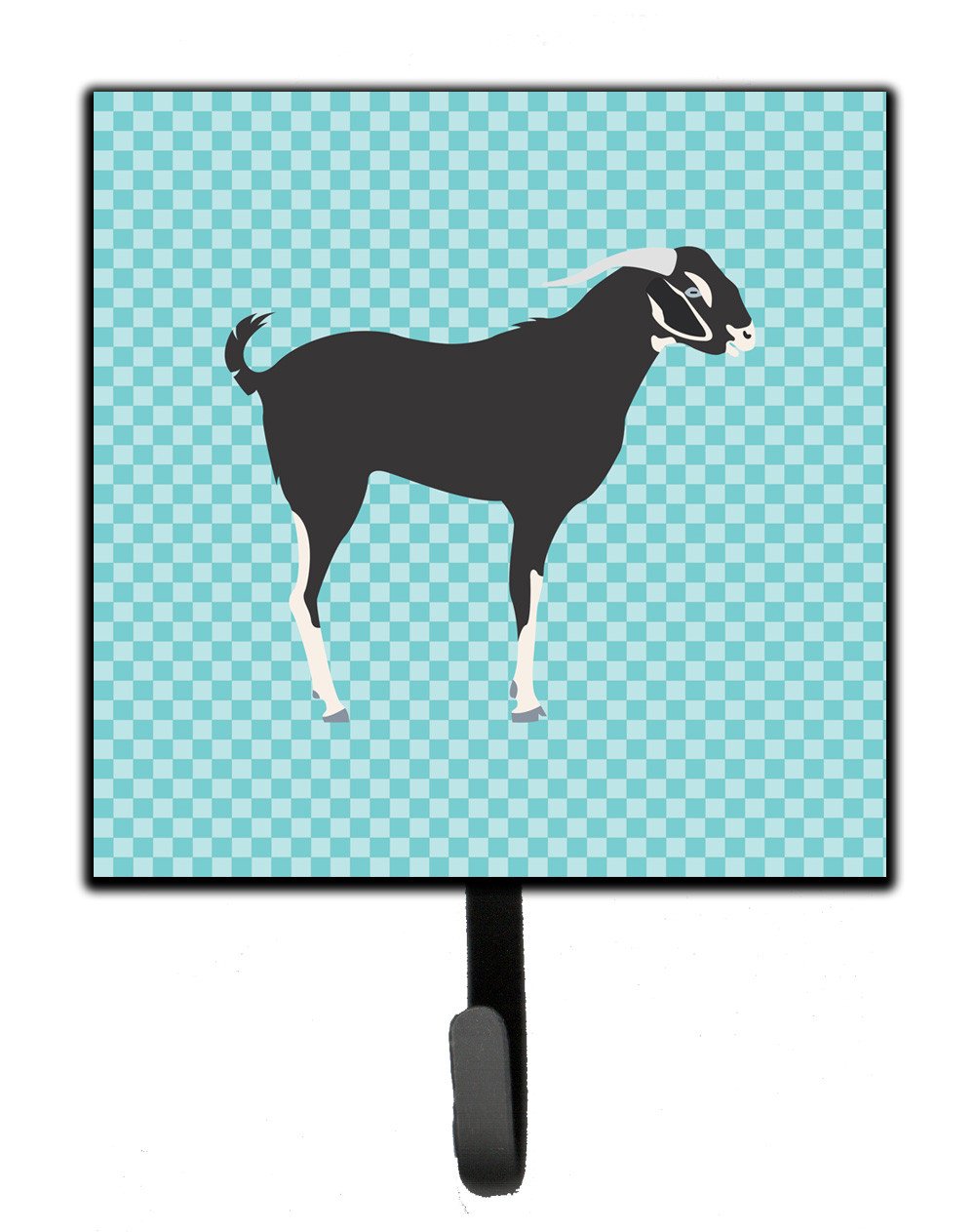 Black Bengal Goat Blue Check Leash or Key Holder Wall Hooks, Key Hooks Holder, Coat Rack Wall Mount, Coat Hooks, Hooks for Hanging Keys, Towels, Aprons, Leashes