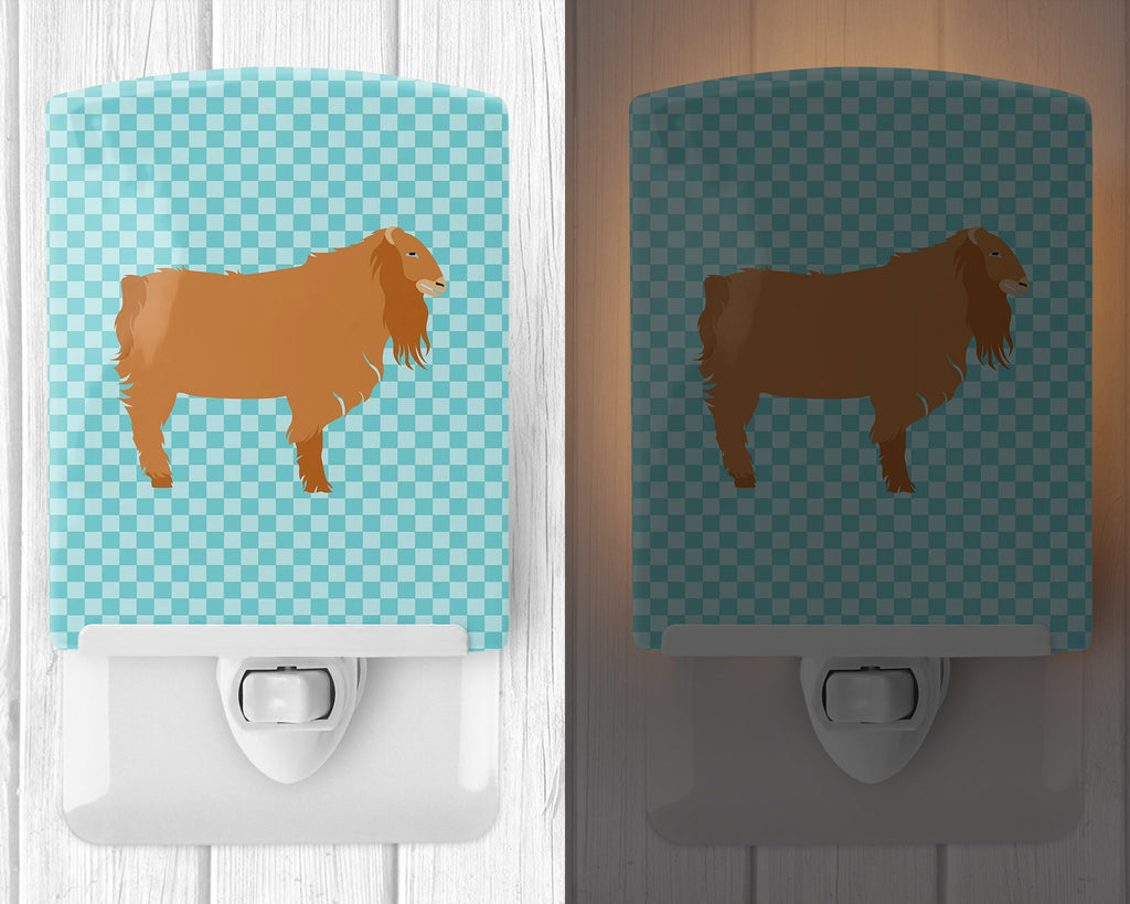 American Lamancha Goat Blue Check Ceramic Night Light Compact, UL-Certified, Ideal for Bedroom, Bathroom, Nursery, Hallway, Kitchen, 6x4x3, Multicolor