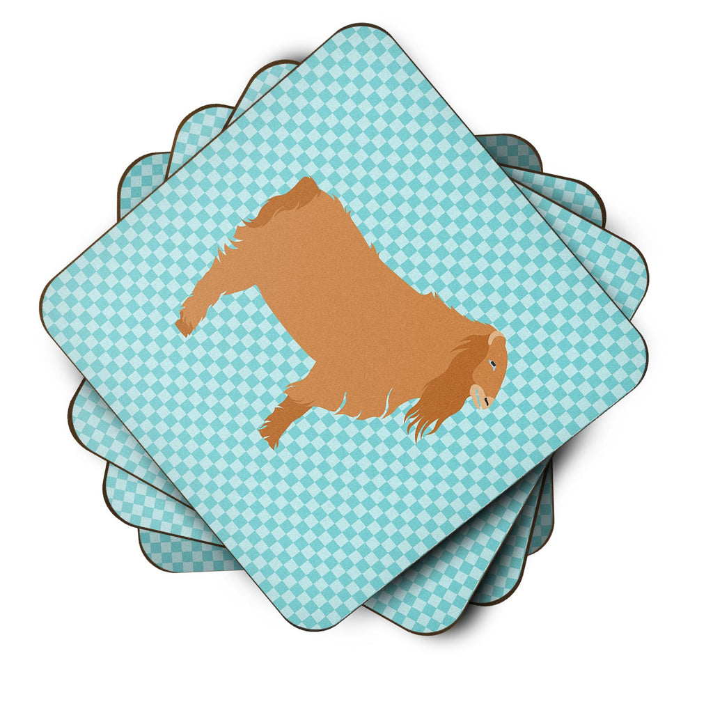 American Lamancha Goat Blue Check Foam Coasters Set of 4 Cup Coasters for Indoor Outdoor, Tabletop Protection, Anti Slip, Mouse pad Material