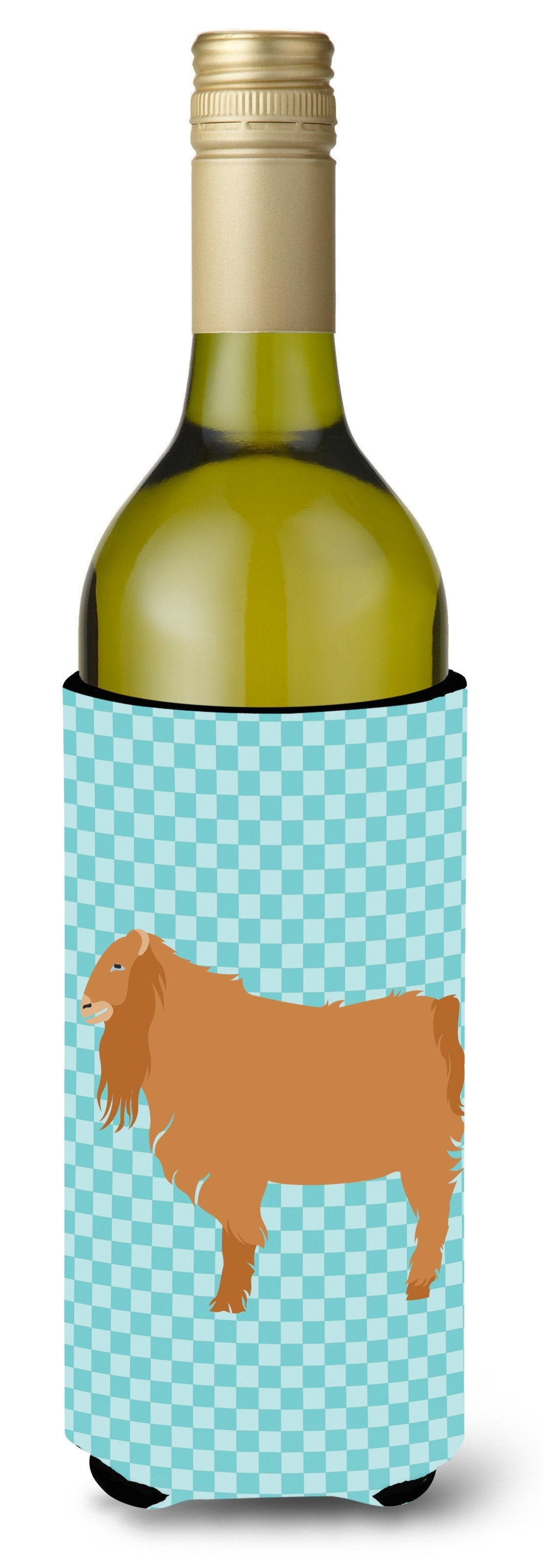 American Lamancha Goat Blue Check Wine Bottle Hugger Gift Sleeve for Standard 750 ml Bottles, Insulated Reusable Also Fits Mini Shot & Pint Bottles