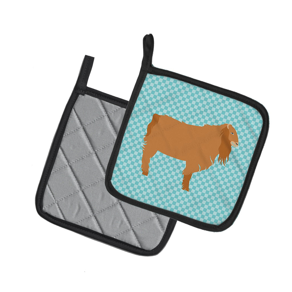 American Lamancha Goat Blue Check Pot Holder Set of 2 Heat Resistant Quilted Hot Pads 7.5 x 7.5 Inch, Insulated Kitchen Trivets for Cooking & Baking