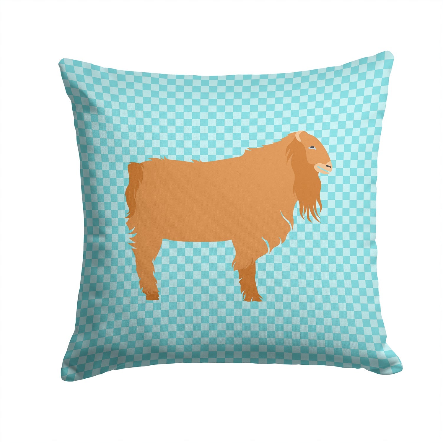 American Lamancha Goat Blue Check Decorative Throw Pillow 14x14 Indoor Outdoor Accent Cushion, Fabric Cover with Insert for Sofa, Bed, Porch & Living Room