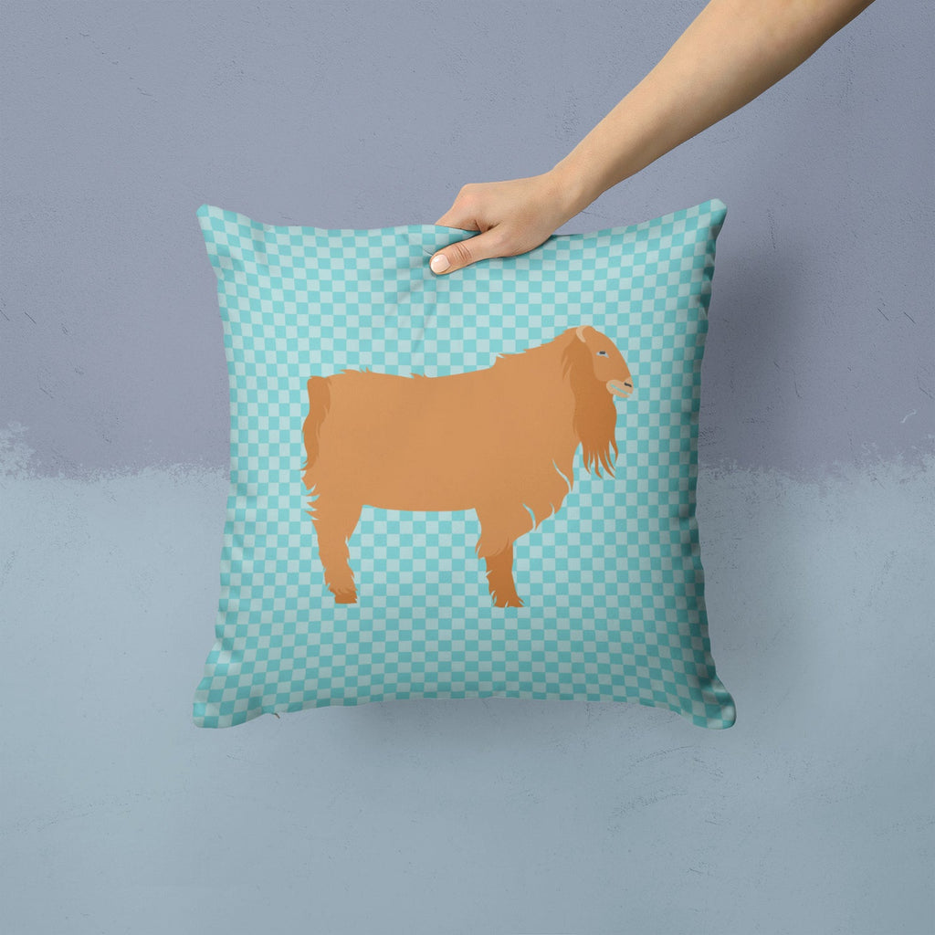 American Lamancha Goat Blue Check Decorative Throw Pillow 14x14 Indoor Outdoor Accent Cushion, Fabric Cover with Insert for Sofa, Bed, Porch & Living Room