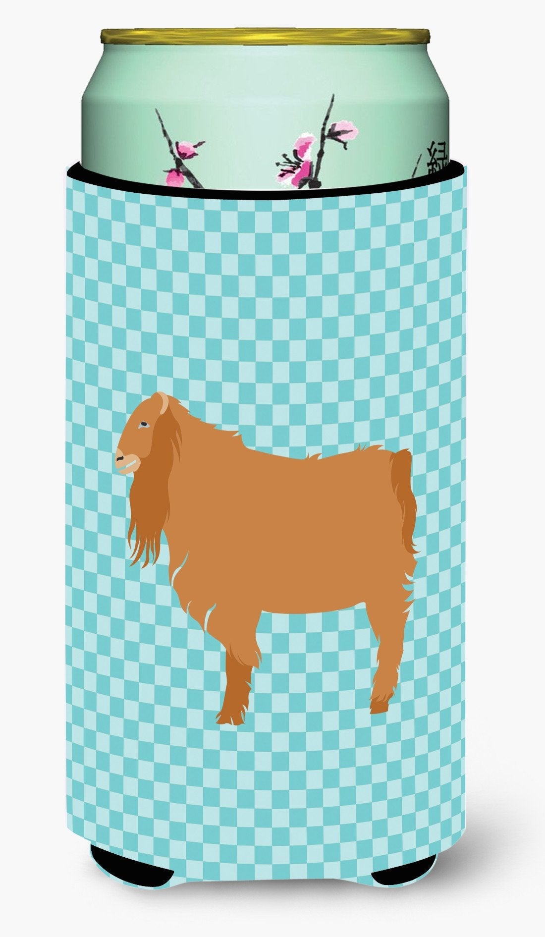 American Lamancha Goat Blue Check Tall Boy Hugger Can Cooler Sleeve Machine Washable Drink Collapsible Insulator Beverage Insulated Holder