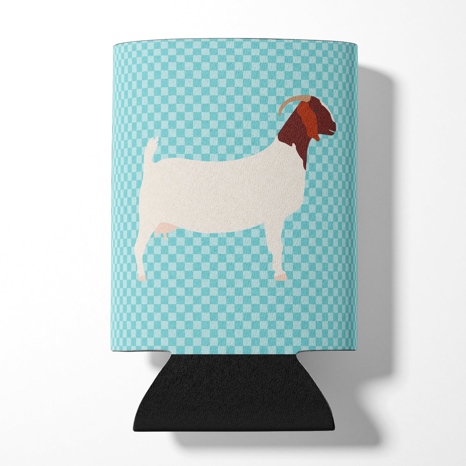Boer Goat Blue Check Can or Bottle Hugger Cooler Sleeve for Standard 12 oz Cans, Insulated Foam Beer & Soda Can Hugger Reusable