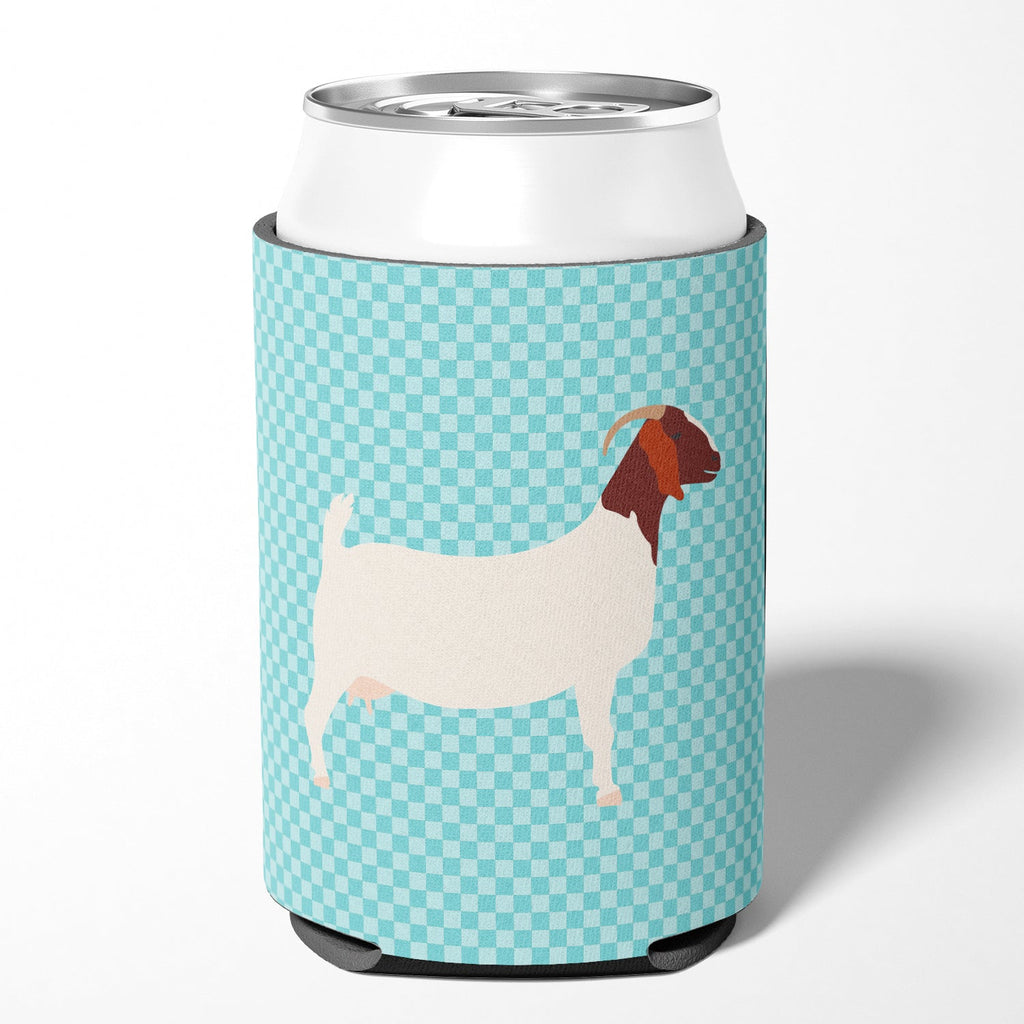 Boer Goat Blue Check Can or Bottle Hugger Cooler Sleeve for Standard 12 oz Cans, Insulated Foam Beer & Soda Can Hugger Reusable