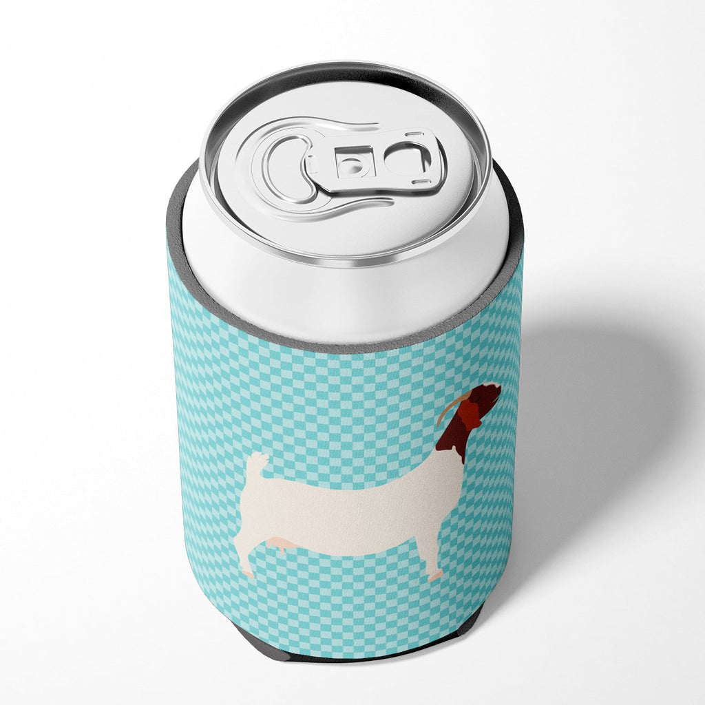 Boer Goat Blue Check Can or Bottle Hugger Cooler Sleeve for Standard 12 oz Cans, Insulated Foam Beer & Soda Can Hugger Reusable