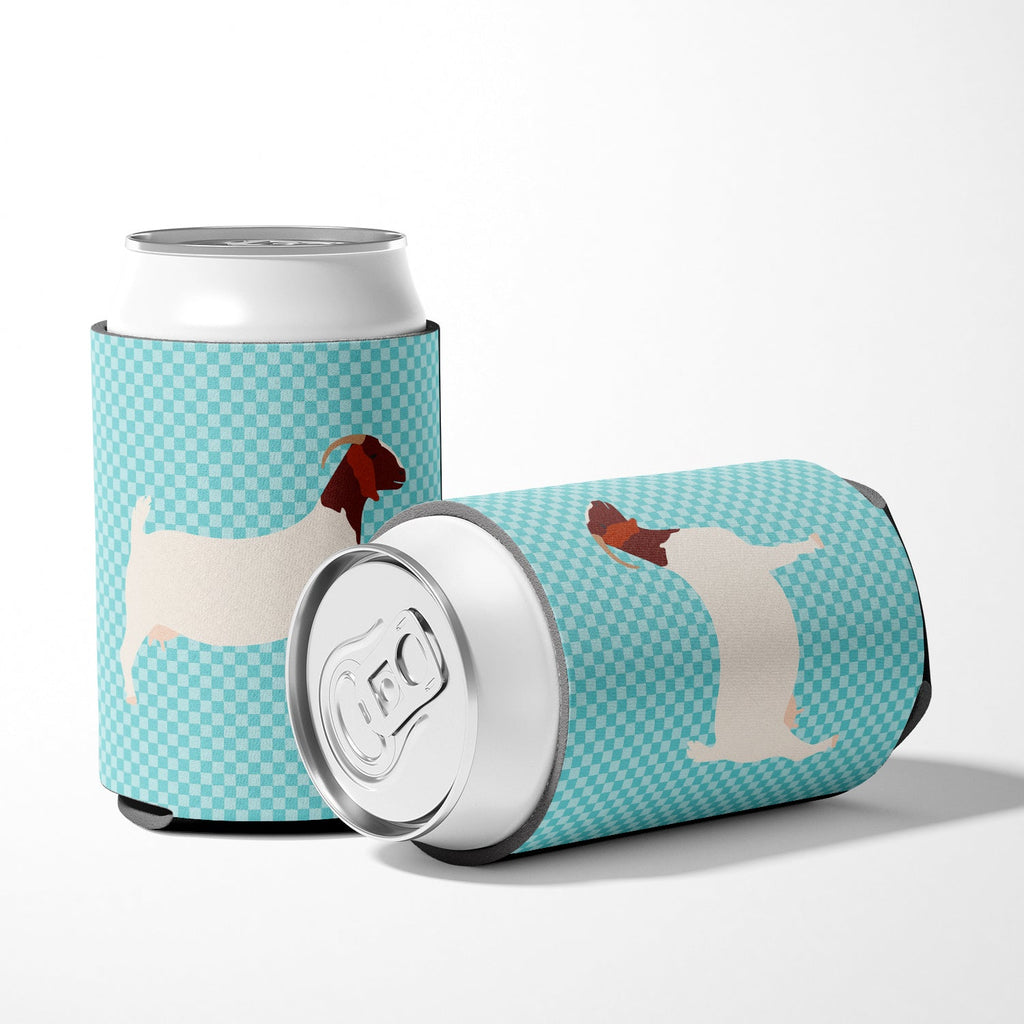 Boer Goat Blue Check Can or Bottle Hugger Cooler Sleeve for Standard 12 oz Cans, Insulated Foam Beer & Soda Can Hugger Reusable