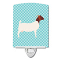 Boer Goat Blue Check Ceramic Night Light Compact, UL-Certified, Ideal for Bedroom, Bathroom, Nursery, Hallway, Kitchen, 6x4x3, Multicolor