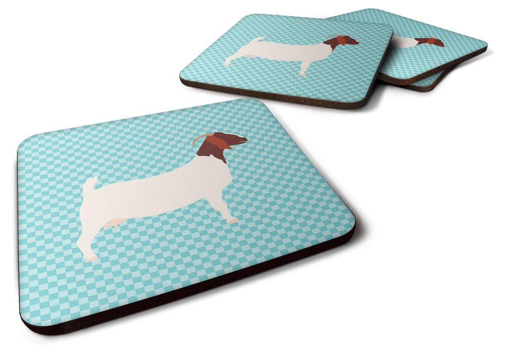 Boer Goat Blue Check Foam Coasters Set of 4 Cup Coasters for Indoor Outdoor, Tabletop Protection, Anti Slip, Mouse pad Material