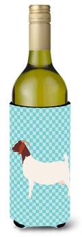Boer Goat Blue Check Wine Bottle Hugger Gift Sleeve for Standard 750 ml Bottles, Insulated Reusable Also Fits Mini Shot & Pint Bottles