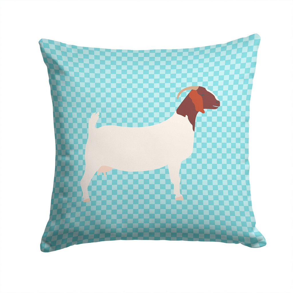 Boer Goat Blue Check Decorative Throw Pillow 14x14 Indoor Outdoor Accent Cushion, Fabric Cover with Insert for Sofa, Bed, Porch & Living Room