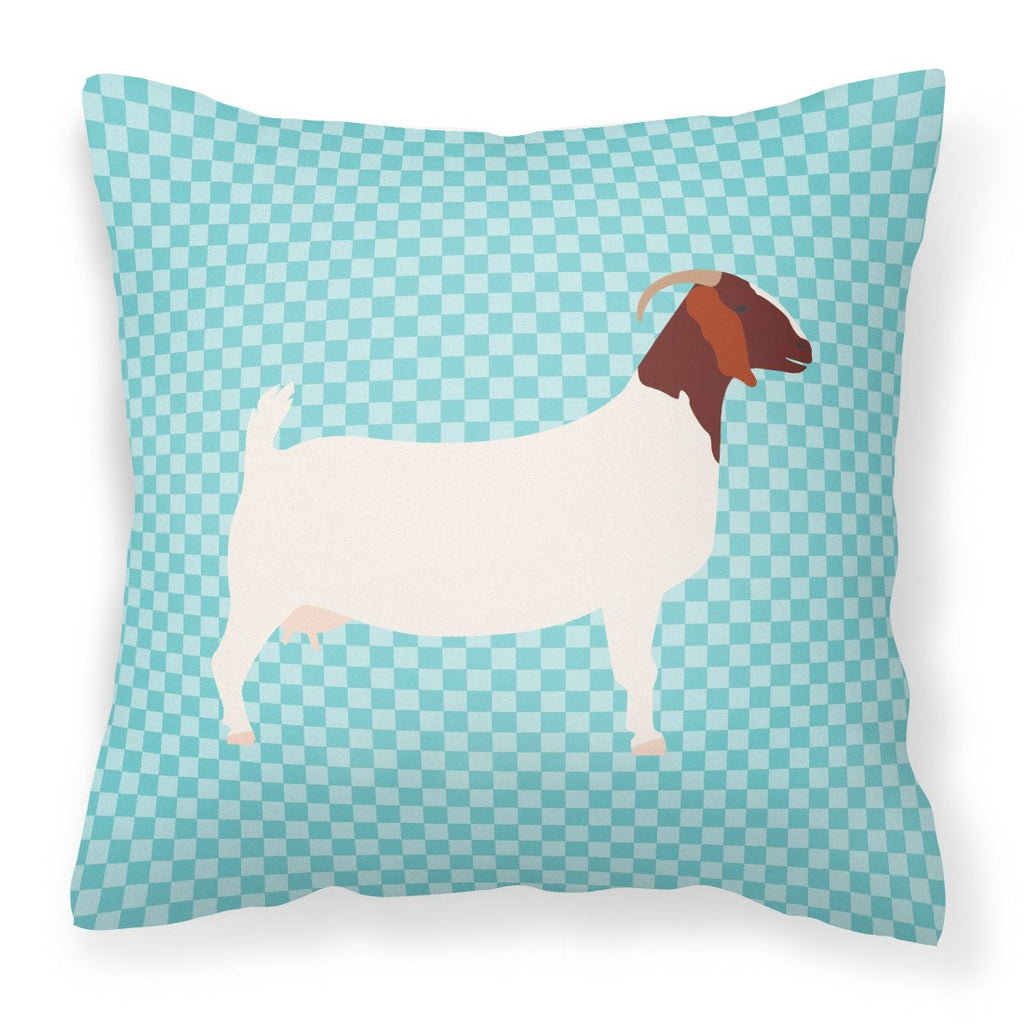 Boer Goat Blue Check Decorative Throw Pillow 18x18 Indoor Outdoor Accent Cushion, Fabric Cover with Insert for Sofa, Bed, Porch & Living Room