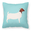 Boer Goat Blue Check Decorative Throw Pillow 18x18 Indoor Outdoor Accent Cushion, Fabric Cover with Insert for Sofa, Bed, Porch & Living Room