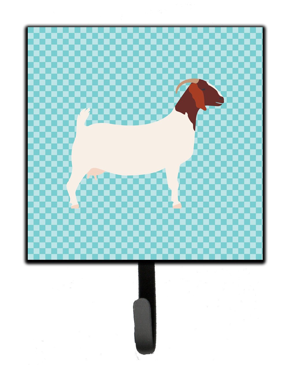 Boer Goat Blue Check Leash or Key Holder Wall Hooks, Key Hooks Holder, Coat Rack Wall Mount, Coat Hooks, Hooks for Hanging Keys, Towels, Aprons, Leashes