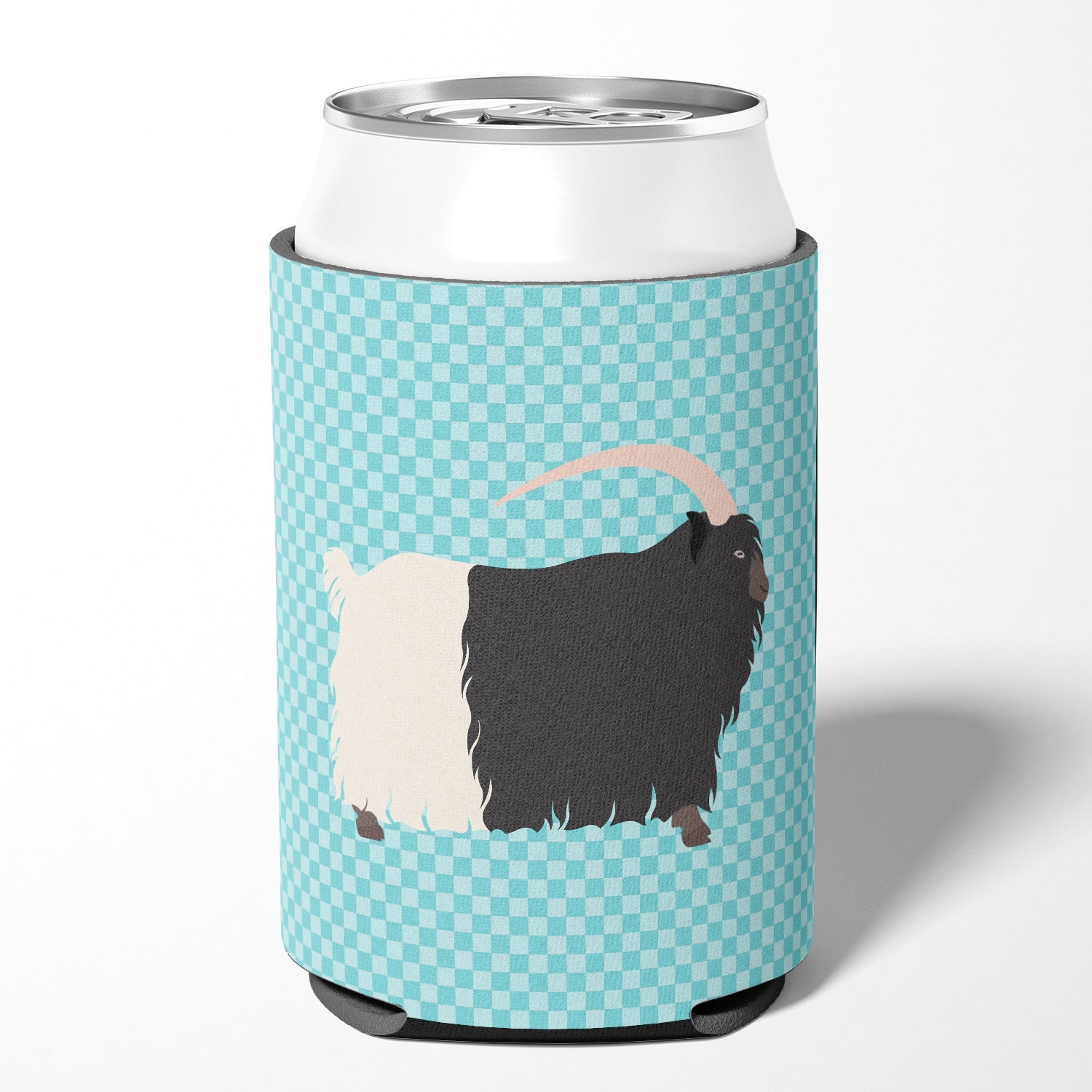Welsh Black-Necked Goat Blue Check Can or Bottle Hugger Cooler Sleeve for Standard 12 oz Cans, Insulated Foam Beer & Soda Can Hugger Reusable