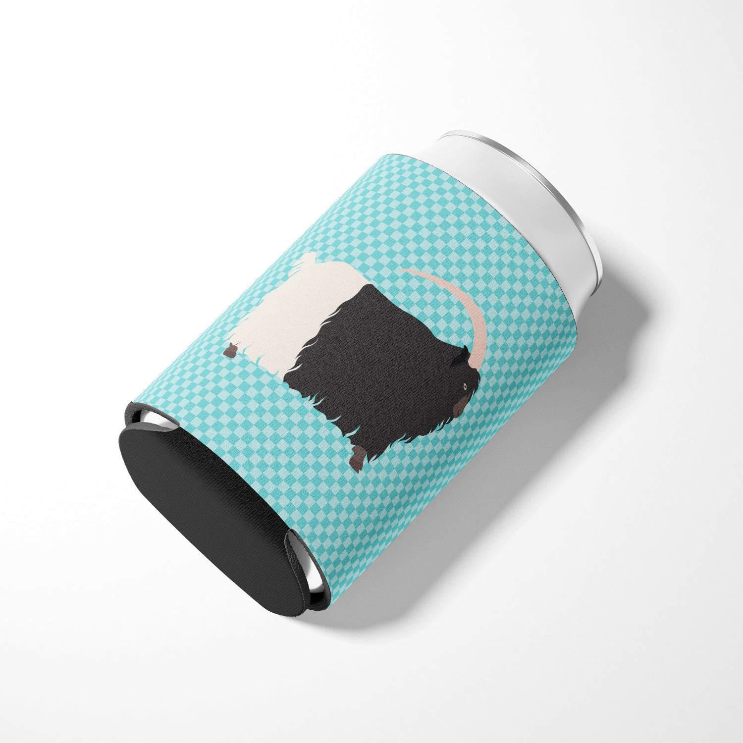 Welsh Black-Necked Goat Blue Check Can or Bottle Hugger Cooler Sleeve for Standard 12 oz Cans, Insulated Foam Beer & Soda Can Hugger Reusable