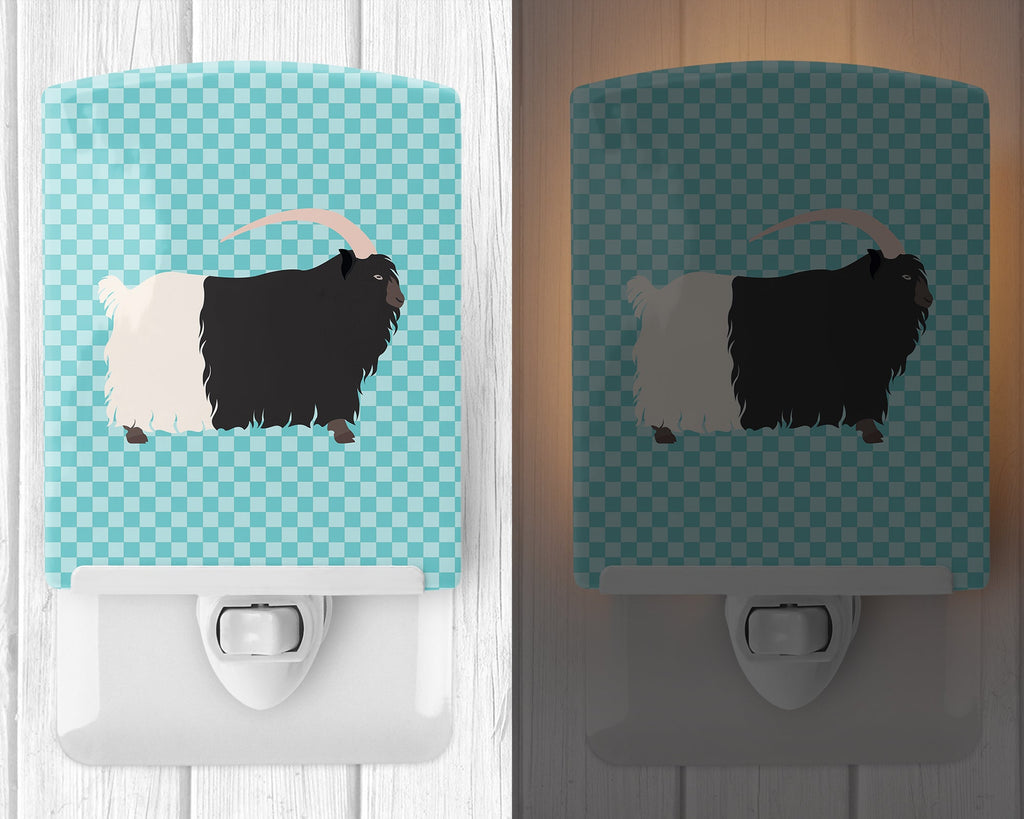 Welsh Black-Necked Goat Blue Check Ceramic Night Light Compact, UL-Certified, Ideal for Bedroom, Bathroom, Nursery, Hallway, Kitchen, 6x4x3, Multicolor