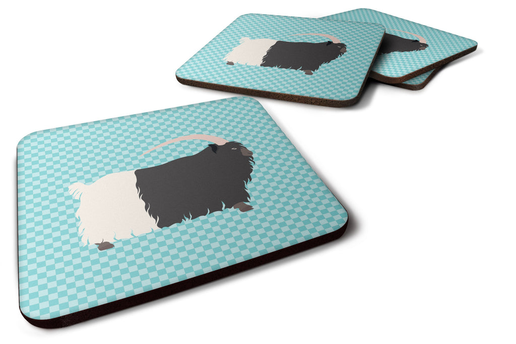 Welsh Black-Necked Goat Blue Check Foam Coasters Set of 4 Cup Coasters for Indoor Outdoor, Tabletop Protection, Anti Slip, Mouse pad Material