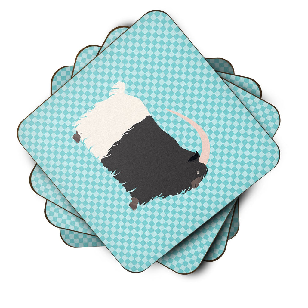 Welsh Black-Necked Goat Blue Check Foam Coasters Set of 4 Cup Coasters for Indoor Outdoor, Tabletop Protection, Anti Slip, Mouse pad Material