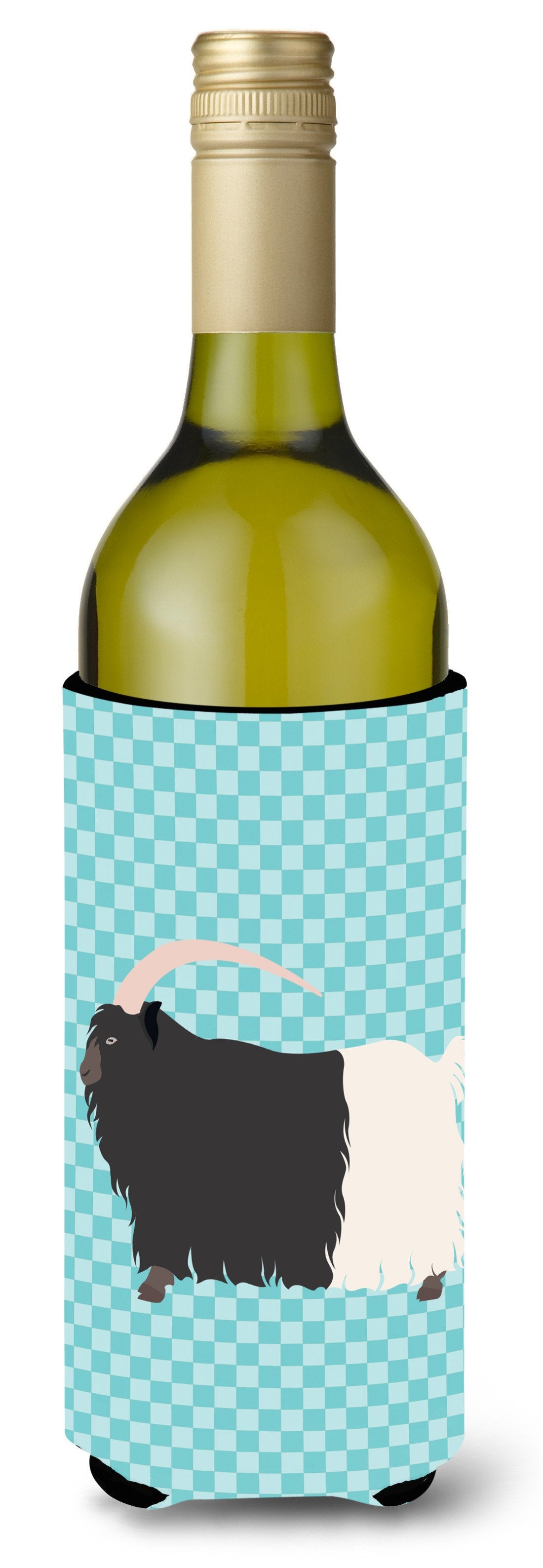 Welsh Black-Necked Goat Blue Check Wine Bottle Hugger Gift Sleeve for Standard 750 ml Bottles, Insulated Reusable Also Fits Mini Shot & Pint Bottles