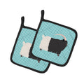 Welsh Black-Necked Goat Blue Check Pot Holder Set of 2 Heat Resistant Quilted Hot Pads 7.5 x 7.5 Inch, Insulated Kitchen Trivets for Cooking & Baking