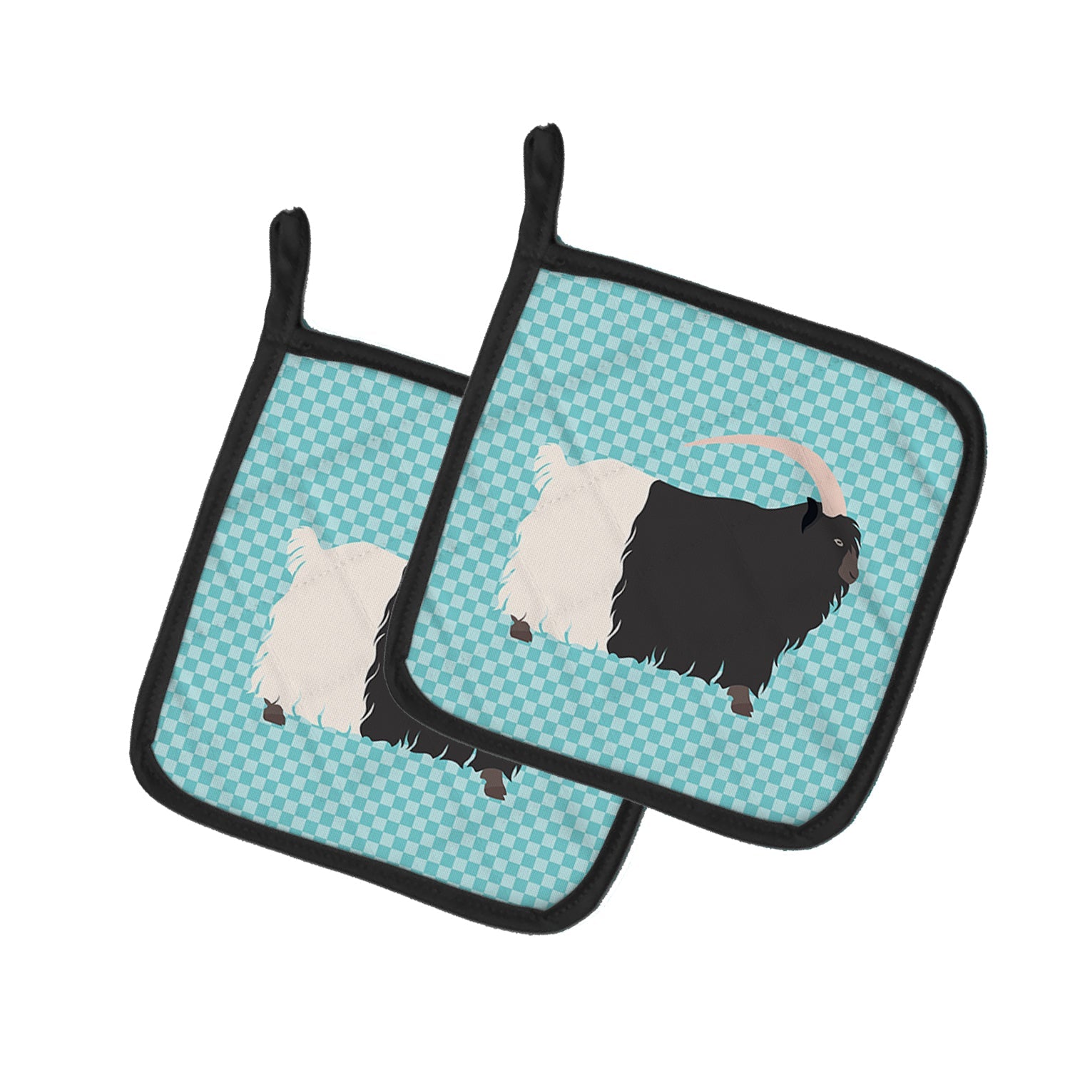 Welsh Black-Necked Goat Blue Check Pot Holder Set of 2 Heat Resistant Quilted Hot Pads 7.5 x 7.5 Inch, Insulated Kitchen Trivets for Cooking & Baking