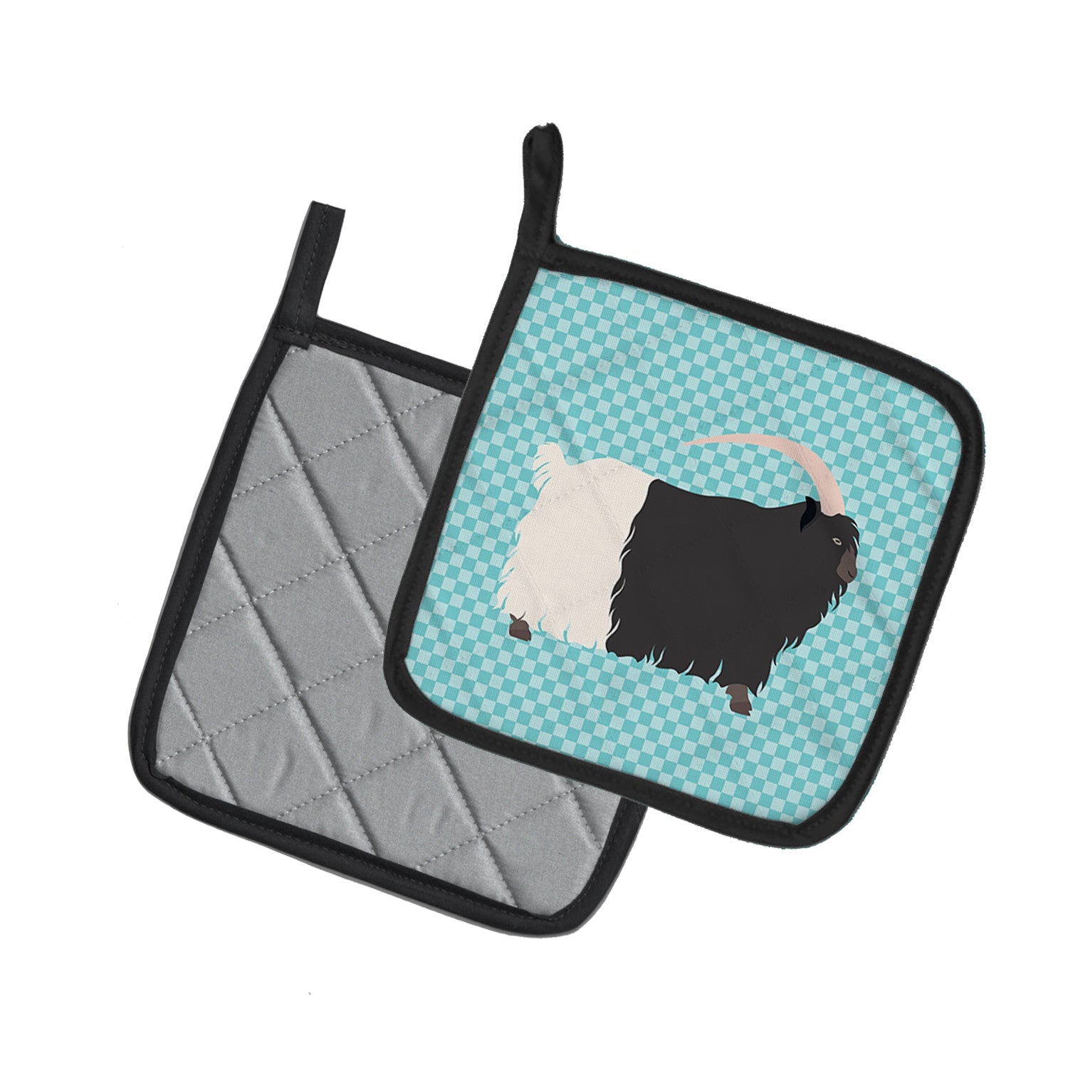 Welsh Black-Necked Goat Blue Check Pot Holder Set of 2 Heat Resistant Quilted Hot Pads 7.5 x 7.5 Inch, Insulated Kitchen Trivets for Cooking & Baking