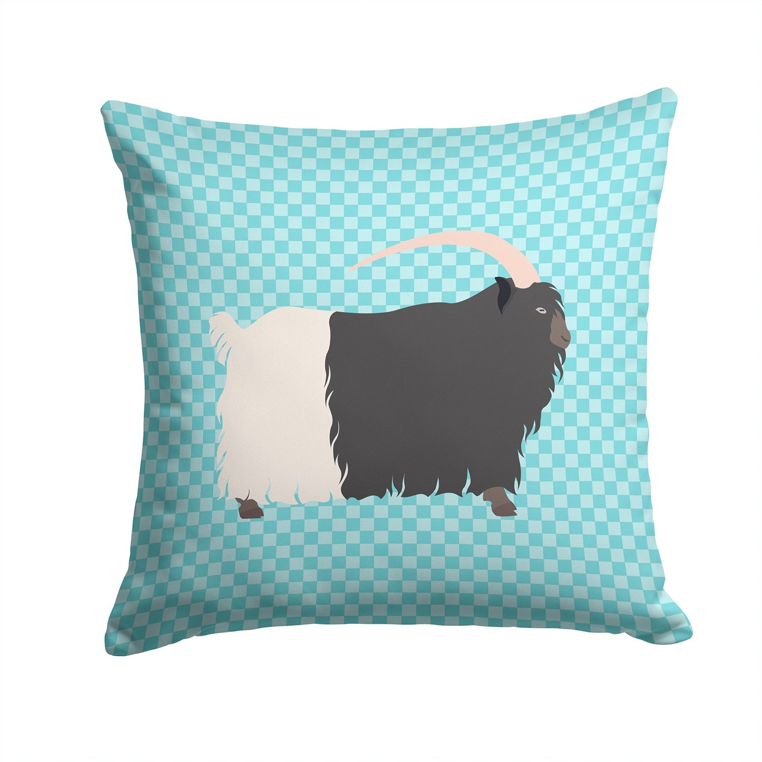 Welsh Black-Necked Goat Blue Check Decorative Throw Pillow 14x14 Indoor Outdoor Accent Cushion, Fabric Cover with Insert for Sofa, Bed, Porch & Living Room