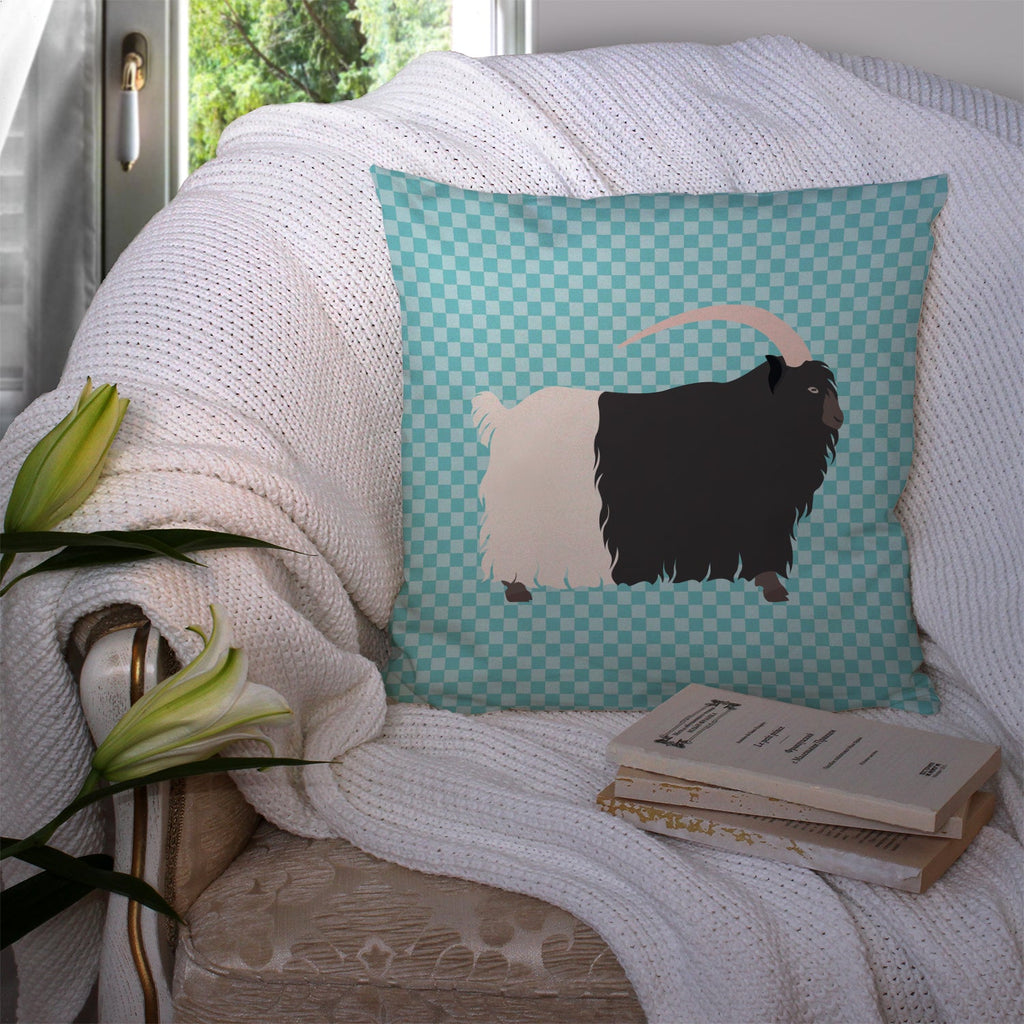 Welsh Black-Necked Goat Blue Check Decorative Throw Pillow 14x14 Indoor Outdoor Accent Cushion, Fabric Cover with Insert for Sofa, Bed, Porch & Living Room