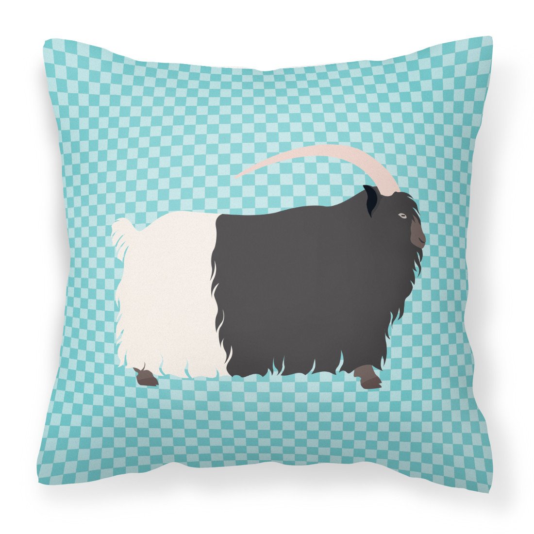 Welsh Black-Necked Goat Blue Check Decorative Throw Pillow 18x18 Indoor Outdoor Accent Cushion, Fabric Cover with Insert for Sofa, Bed, Porch & Living Room