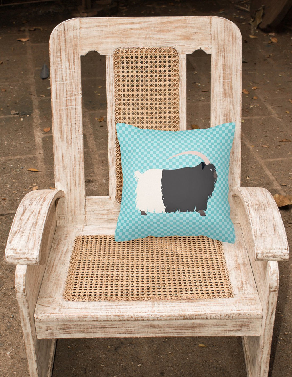 Welsh Black-Necked Goat Blue Check Decorative Throw Pillow 18x18 Indoor Outdoor Accent Cushion, Fabric Cover with Insert for Sofa, Bed, Porch & Living Room