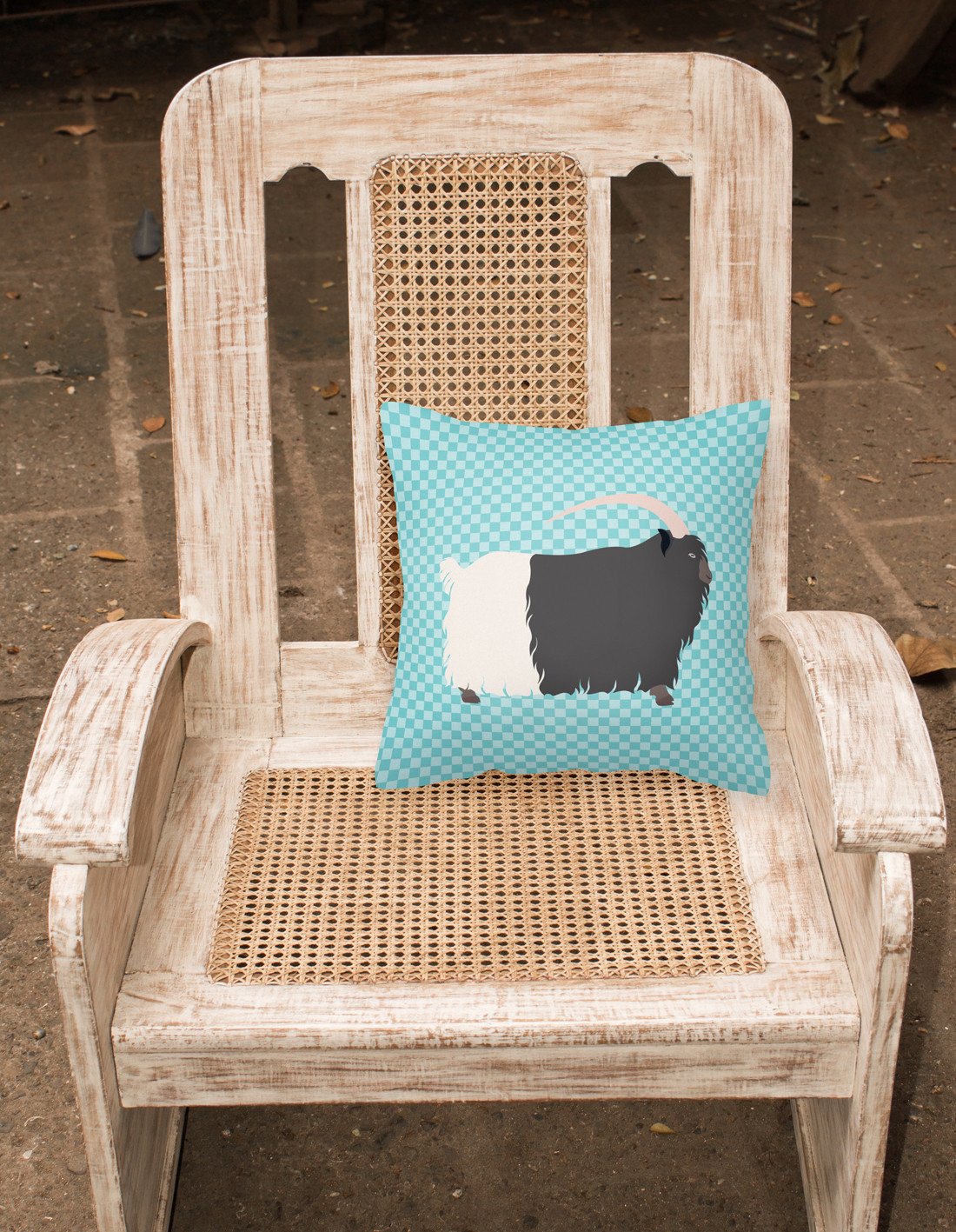 Welsh Black-Necked Goat Blue Check Decorative Throw Pillow 18x18 Indoor Outdoor Accent Cushion, Fabric Cover with Insert for Sofa, Bed, Porch & Living Room