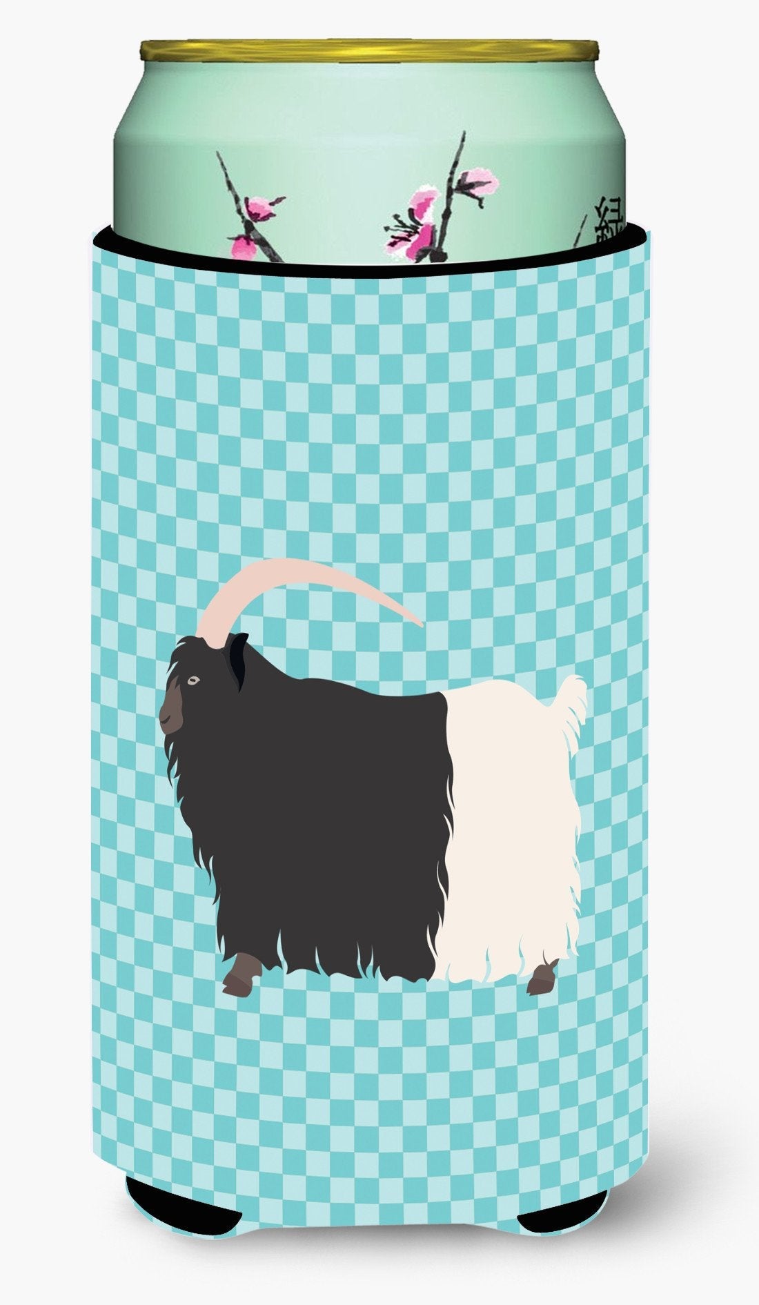 Welsh Black-Necked Goat Blue Check Tall Boy Hugger Can Cooler Sleeve Machine Washable Drink Collapsible Insulator Beverage Insulated Holder