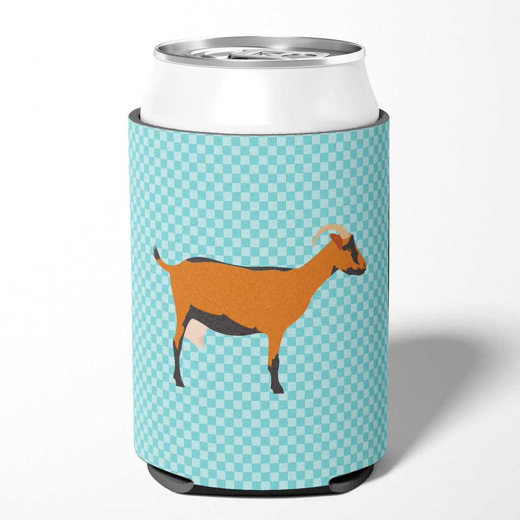 Oberhasli Goat Blue Check Can or Bottle Hugger Cooler Sleeve for Standard 12 oz Cans, Insulated Foam Beer & Soda Can Hugger Reusable