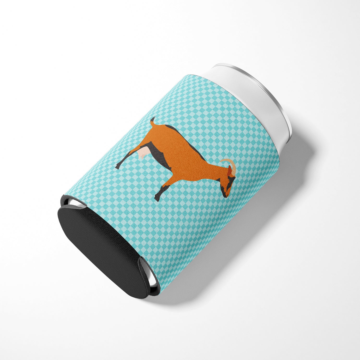 Oberhasli Goat Blue Check Can or Bottle Hugger Cooler Sleeve for Standard 12 oz Cans, Insulated Foam Beer & Soda Can Hugger Reusable