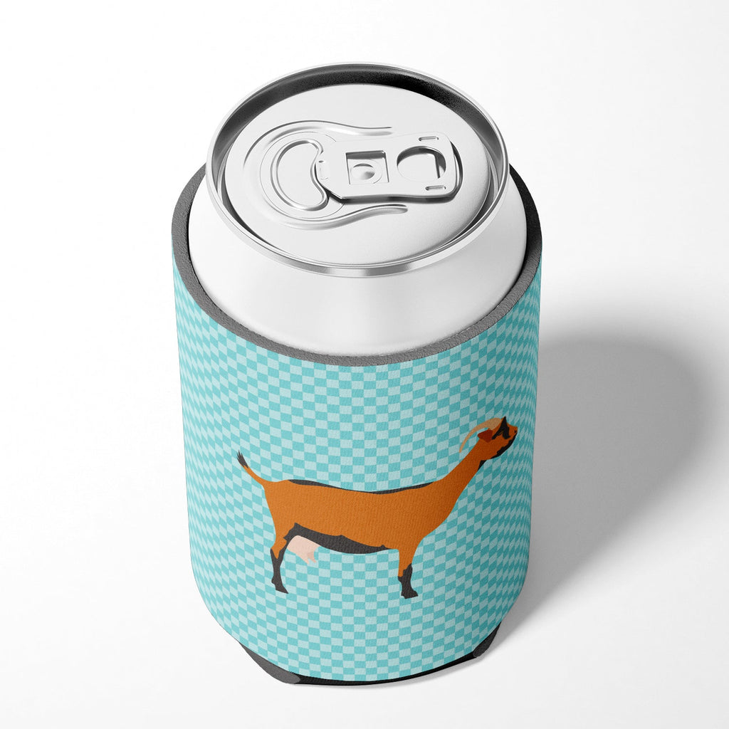 Oberhasli Goat Blue Check Can or Bottle Hugger Cooler Sleeve for Standard 12 oz Cans, Insulated Foam Beer & Soda Can Hugger Reusable