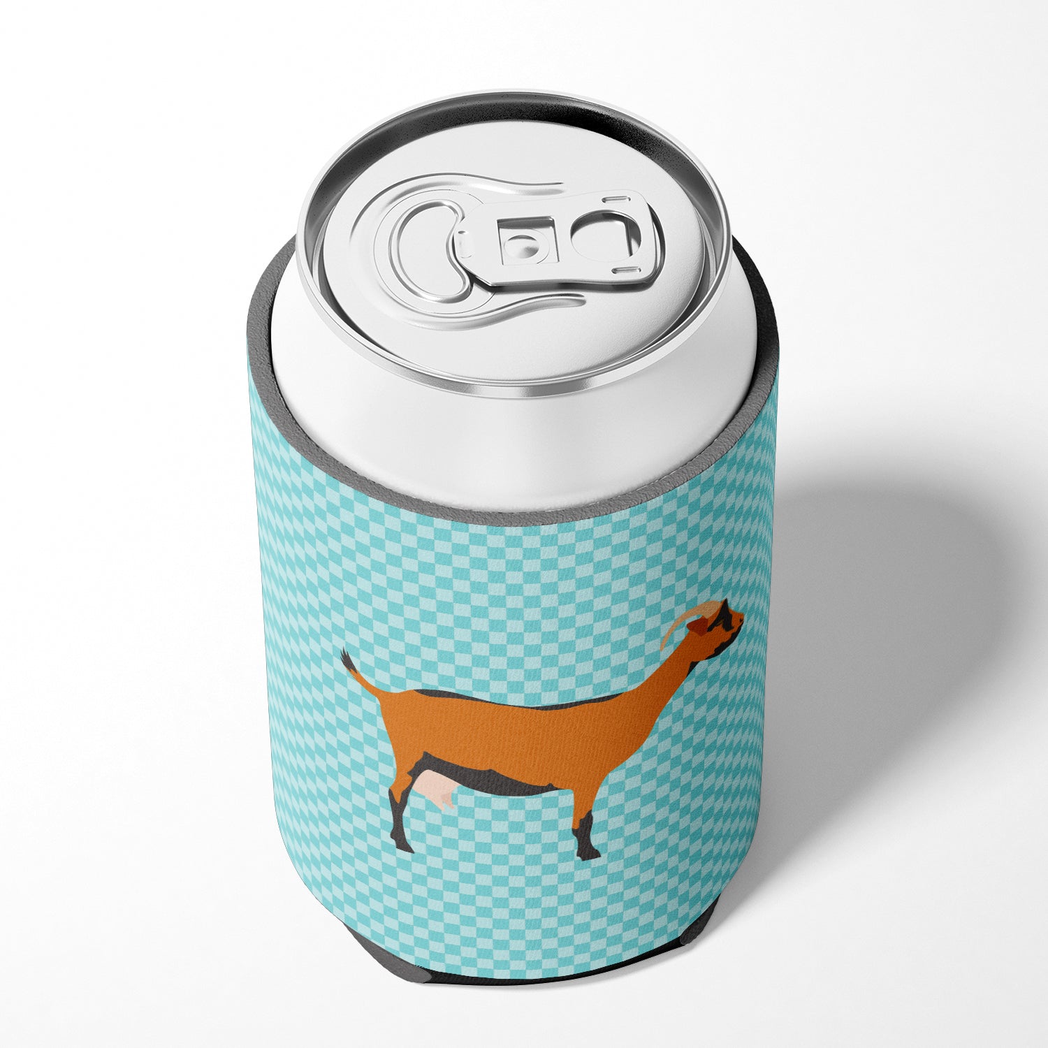 Oberhasli Goat Blue Check Can or Bottle Hugger Cooler Sleeve for Standard 12 oz Cans, Insulated Foam Beer & Soda Can Hugger Reusable