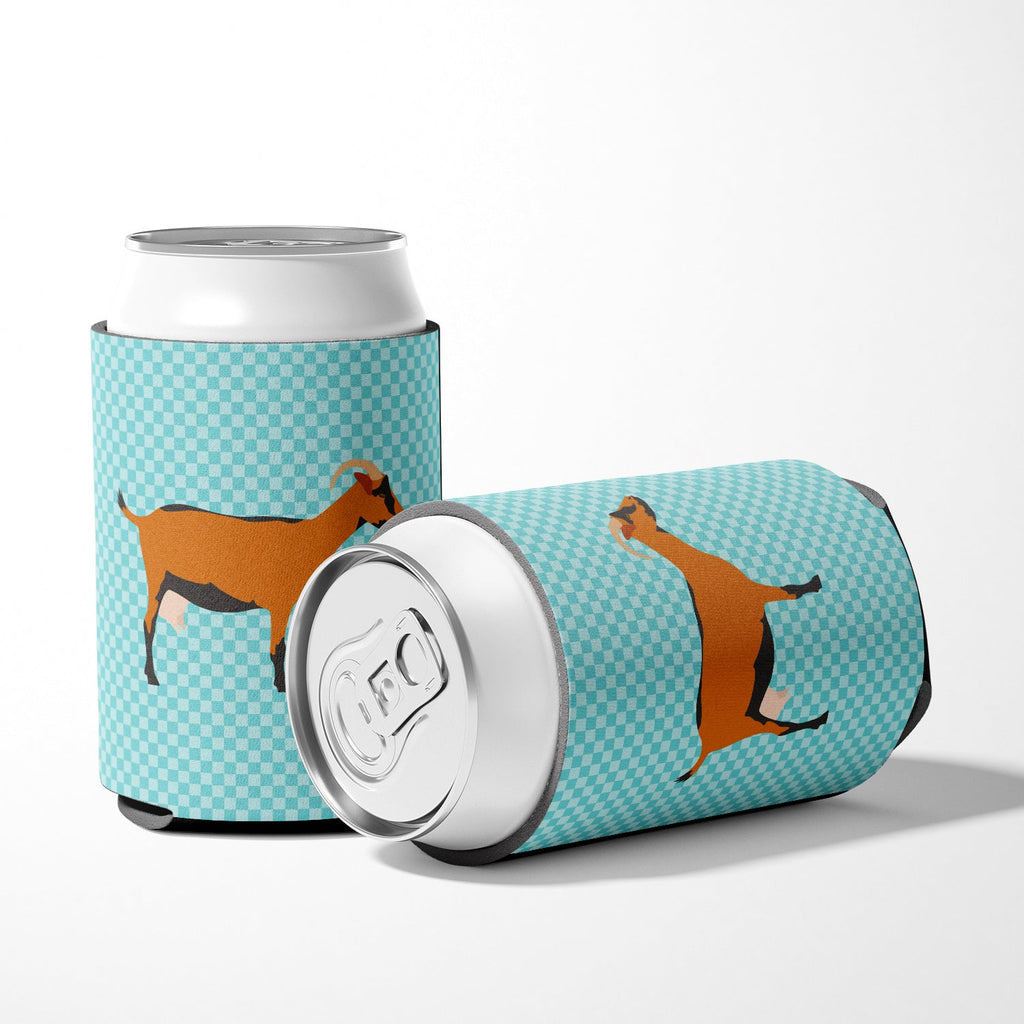 Oberhasli Goat Blue Check Can or Bottle Hugger Cooler Sleeve for Standard 12 oz Cans, Insulated Foam Beer & Soda Can Hugger Reusable