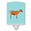 Oberhasli Goat Blue Check Ceramic Night Light Compact, UL-Certified, Ideal for Bedroom, Bathroom, Nursery, Hallway, Kitchen, 6x4x3, Multicolor