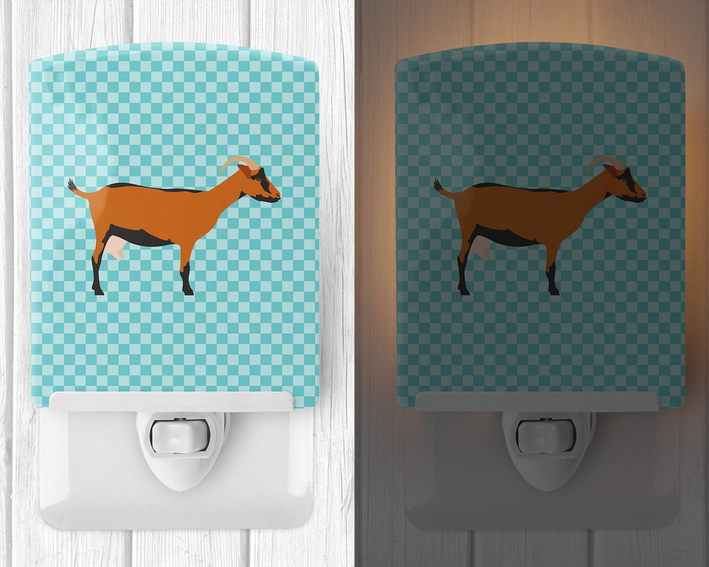 Oberhasli Goat Blue Check Ceramic Night Light Compact, UL-Certified, Ideal for Bedroom, Bathroom, Nursery, Hallway, Kitchen, 6x4x3, Multicolor