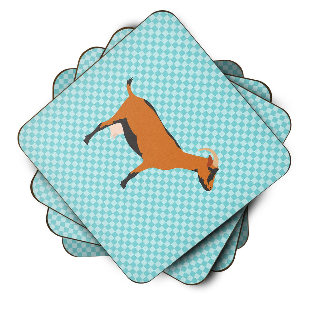 Oberhasli Goat Blue Check Foam Coasters Set of 4 Cup Coasters for Indoor Outdoor, Tabletop Protection, Anti Slip, Mouse pad Material
