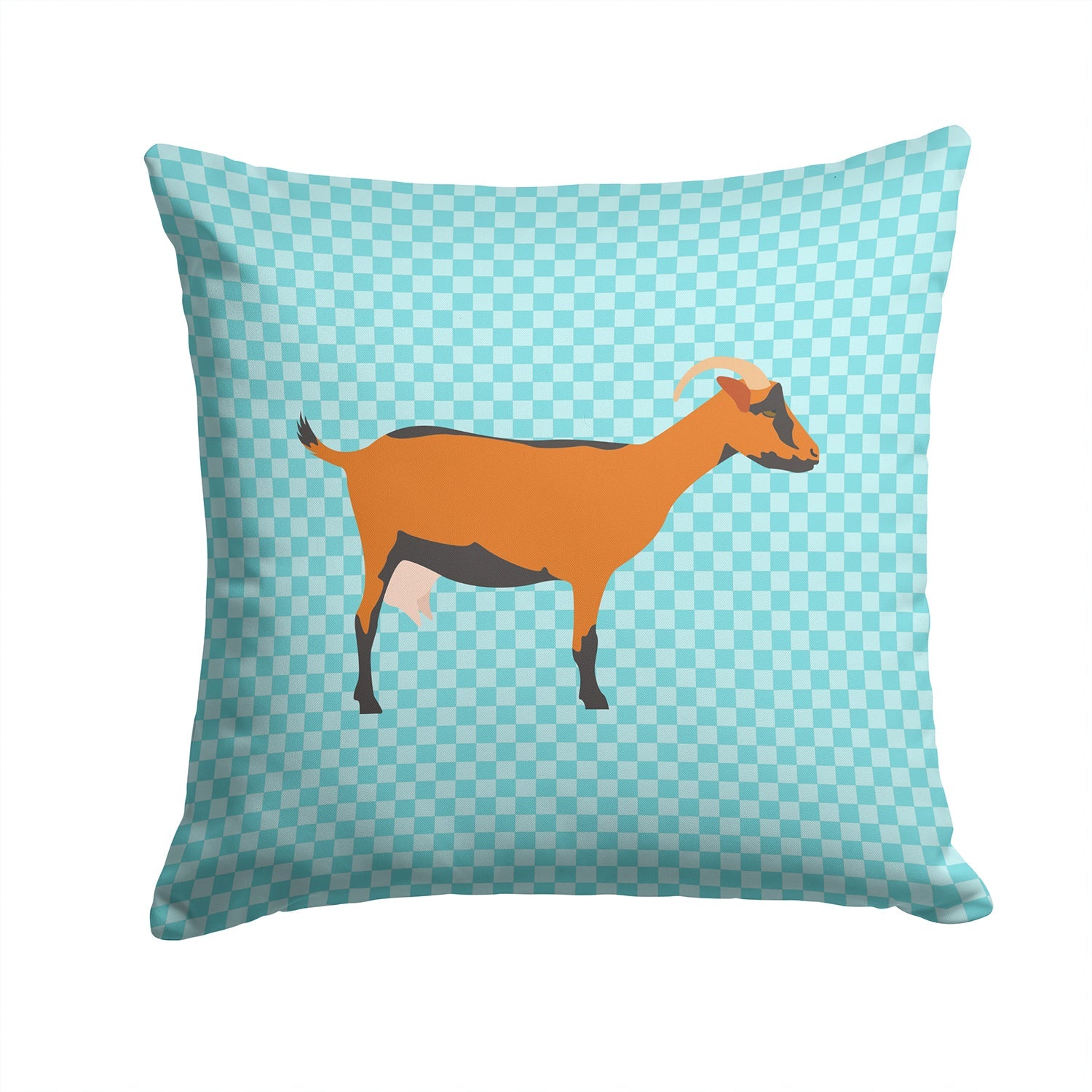 Oberhasli Goat Blue Check Decorative Throw Pillow 14x14 Indoor Outdoor Accent Cushion, Fabric Cover with Insert for Sofa, Bed, Porch & Living Room