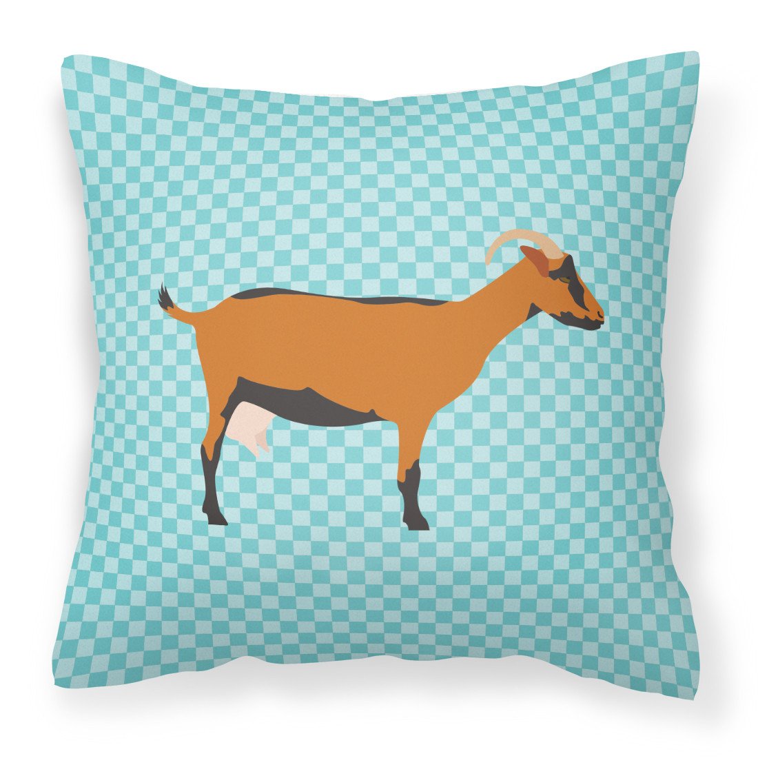 Oberhasli Goat Blue Check Decorative Throw Pillow 18x18 Indoor Outdoor Accent Cushion, Fabric Cover with Insert for Sofa, Bed, Porch & Living Room