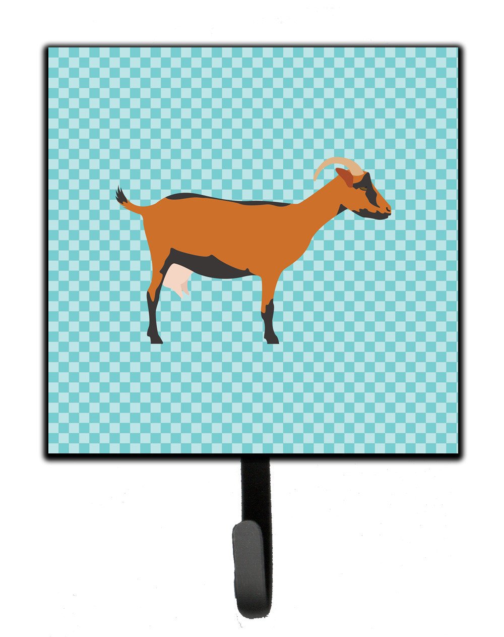 Oberhasli Goat Blue Check Leash or Key Holder Wall Hooks, Key Hooks Holder, Coat Rack Wall Mount, Coat Hooks, Hooks for Hanging Keys, Towels, Aprons, Leashes
