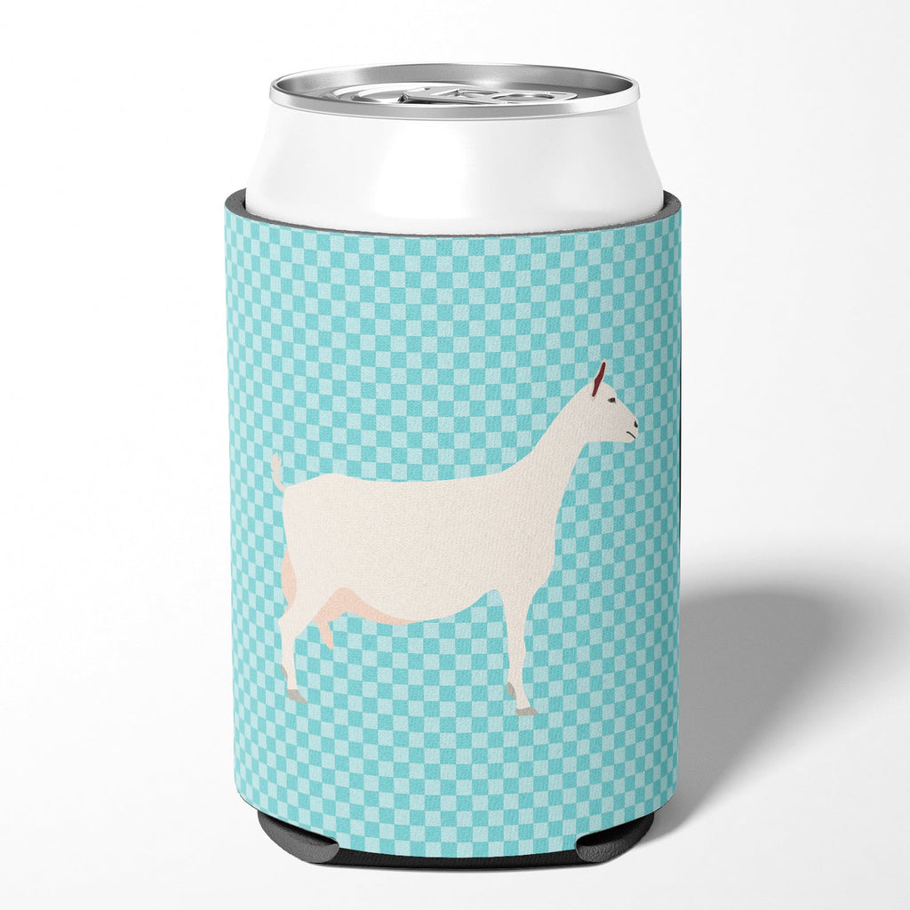 Saanen Goat Blue Check Can or Bottle Hugger Cooler Sleeve for Standard 12 oz Cans, Insulated Foam Beer & Soda Can Hugger Reusable