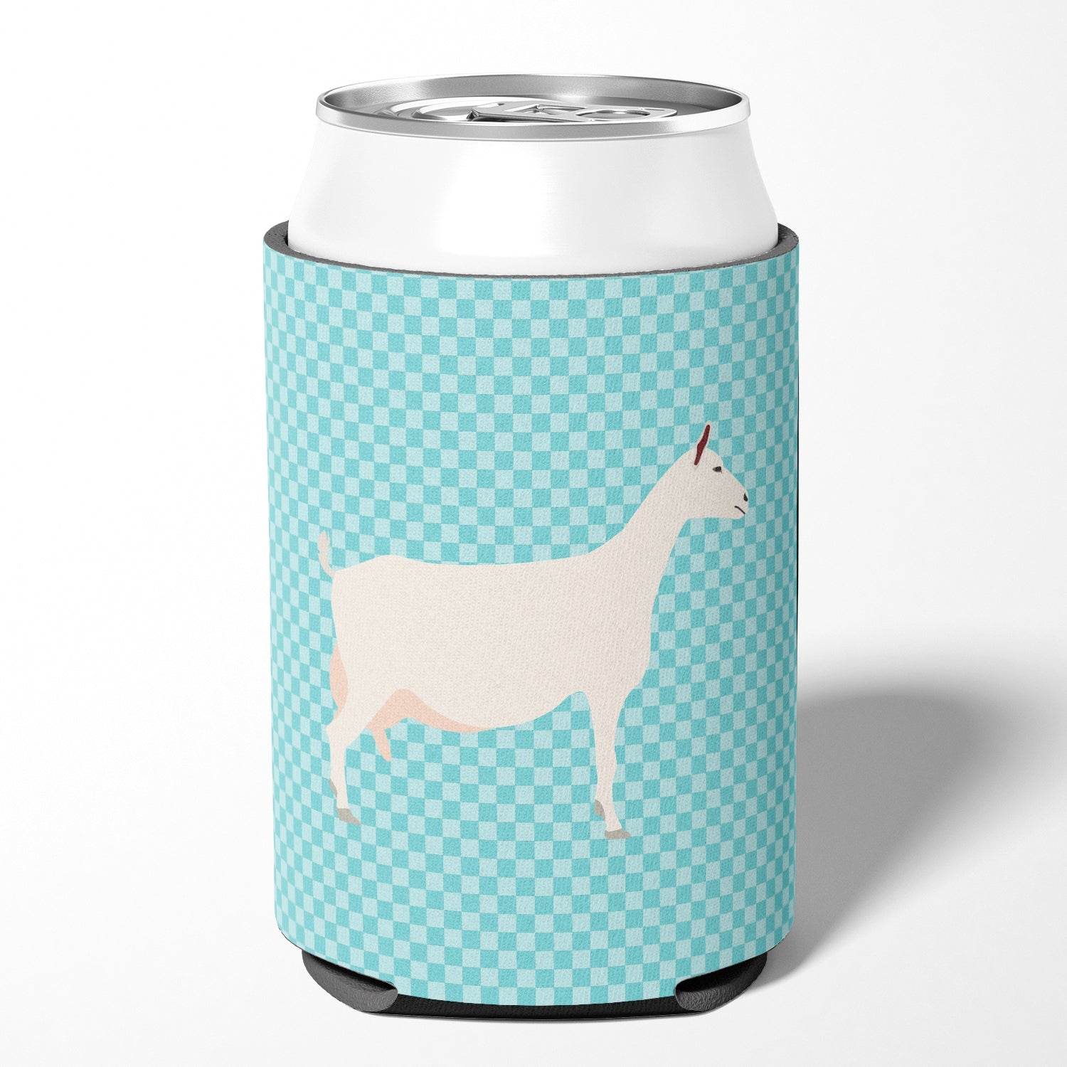 Saanen Goat Blue Check Can or Bottle Hugger Cooler Sleeve for Standard 12 oz Cans, Insulated Foam Beer & Soda Can Hugger Reusable