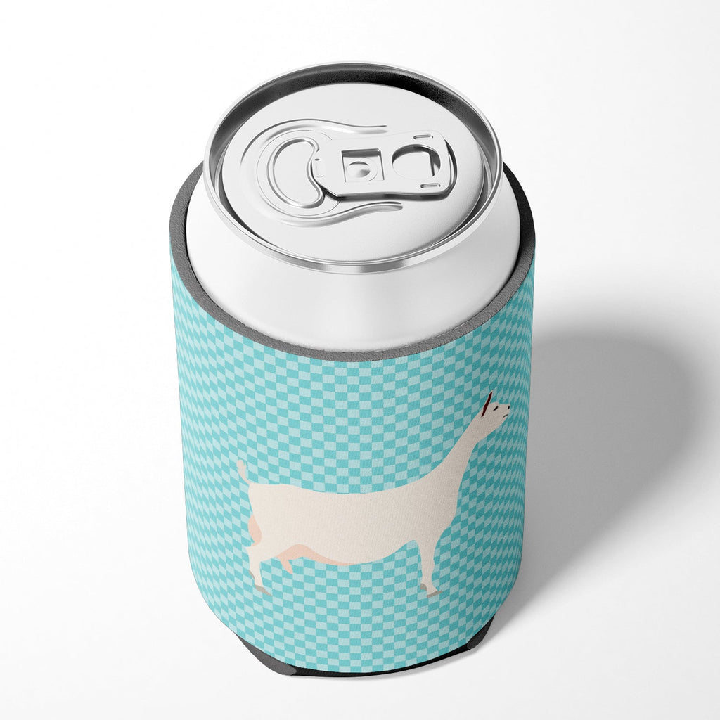 Saanen Goat Blue Check Can or Bottle Hugger Cooler Sleeve for Standard 12 oz Cans, Insulated Foam Beer & Soda Can Hugger Reusable